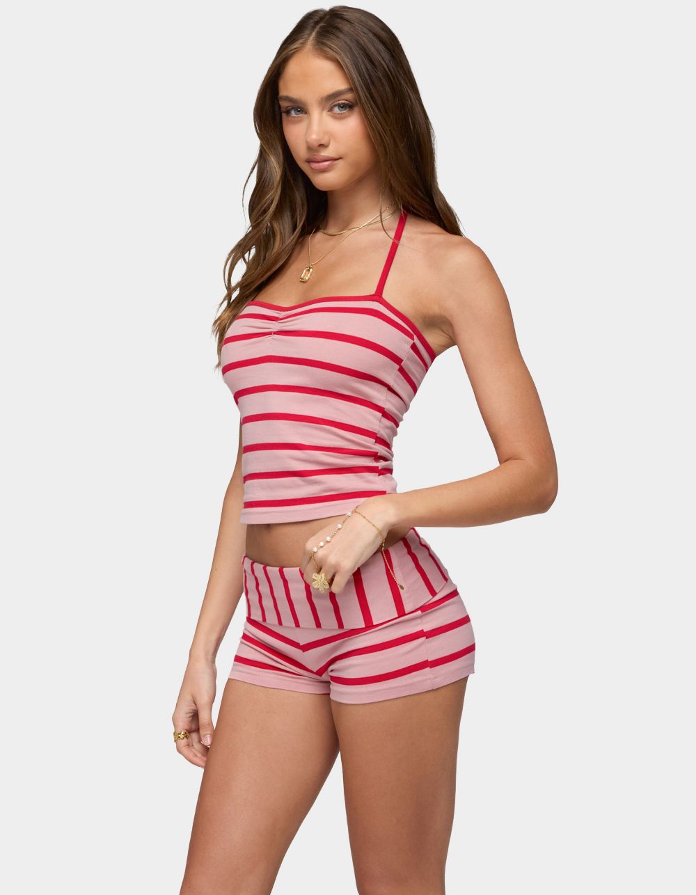 EDIKTED Lorenza Striped Halter Top - RED