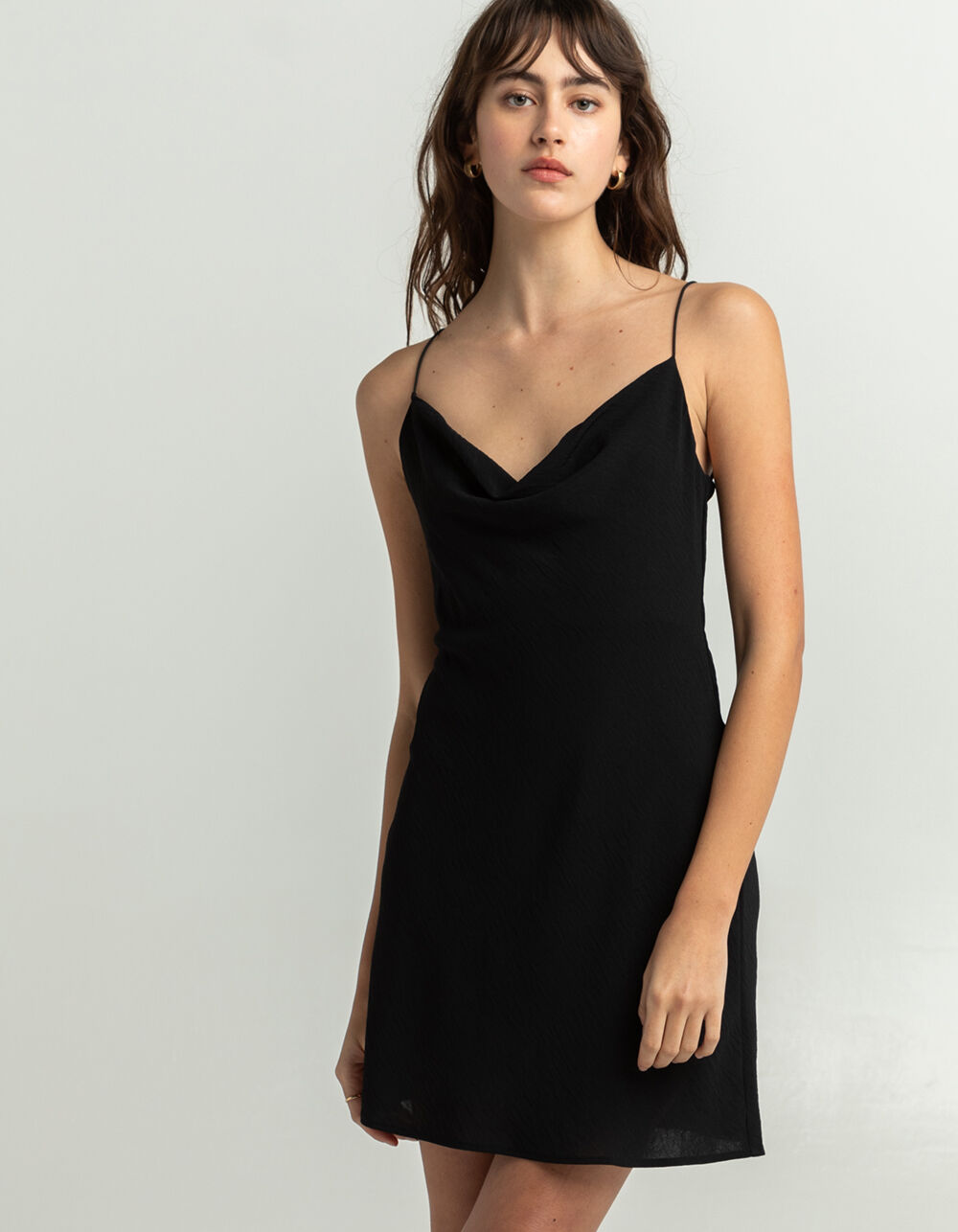 TIMING Solid Drape Neck Slip Dress BLACK Tillys