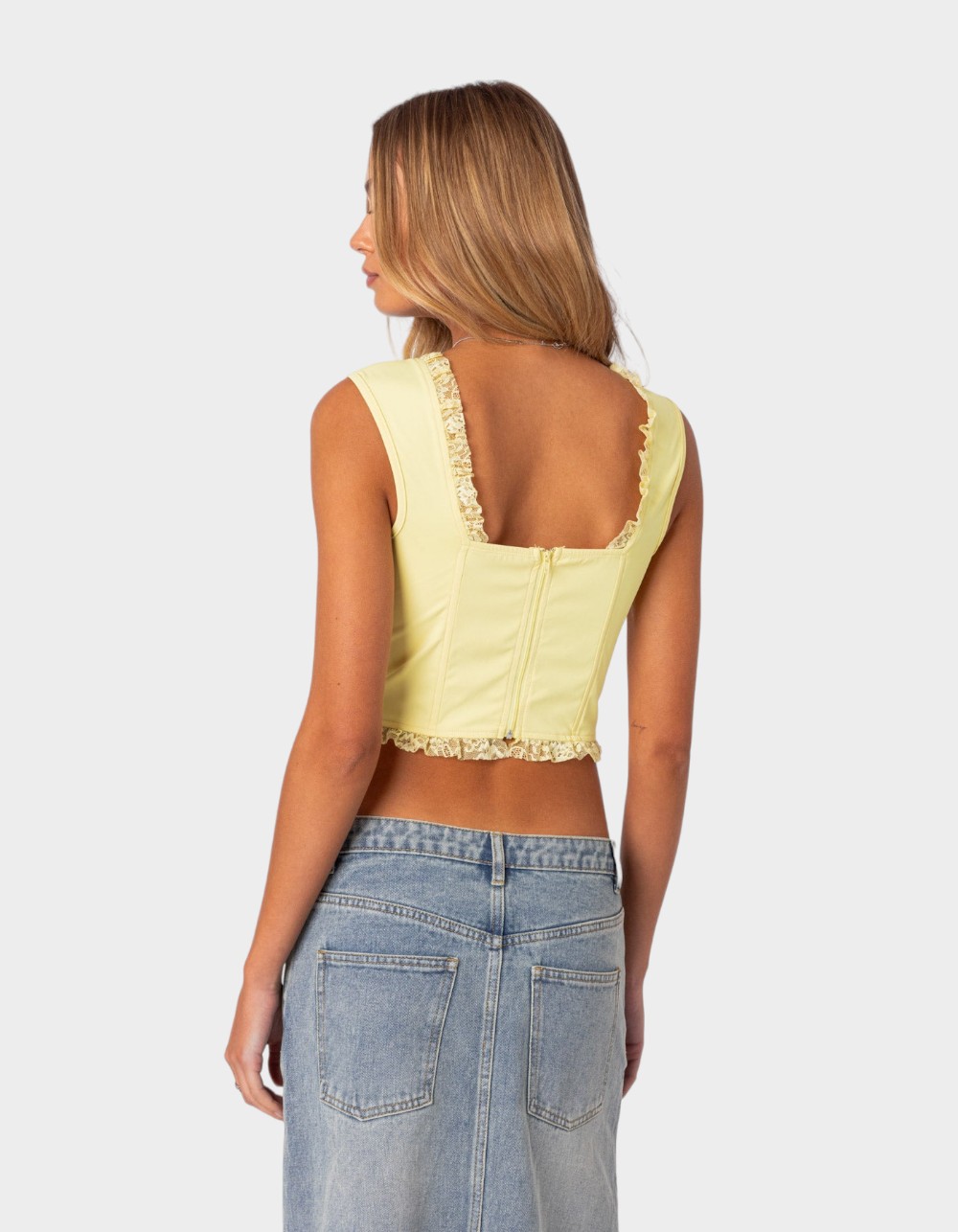 EDIKTED Button Front Lacey Corset - YELLOW