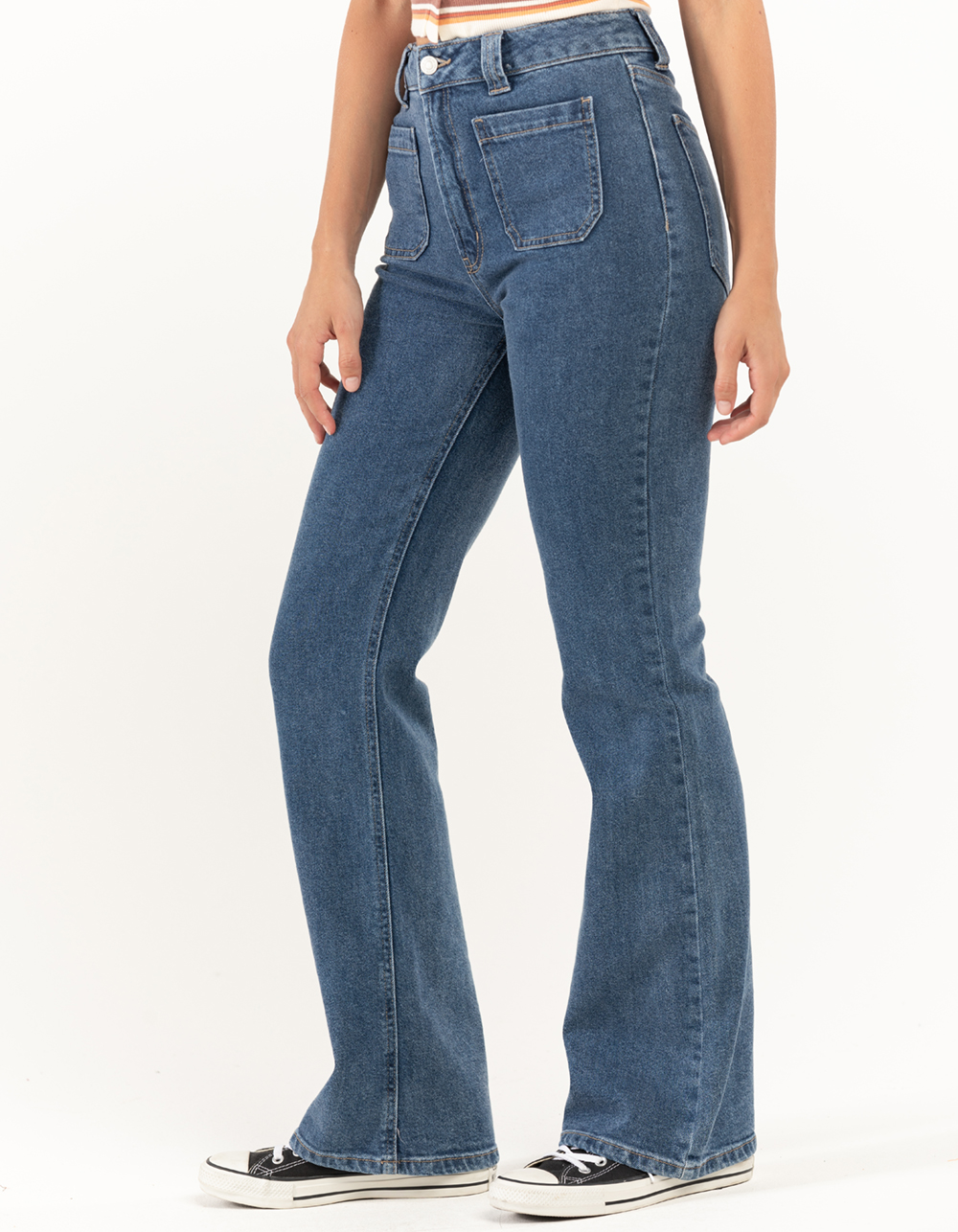 RSQ Womens Patch Pocket Flare Jeans - MEDIUM WASH