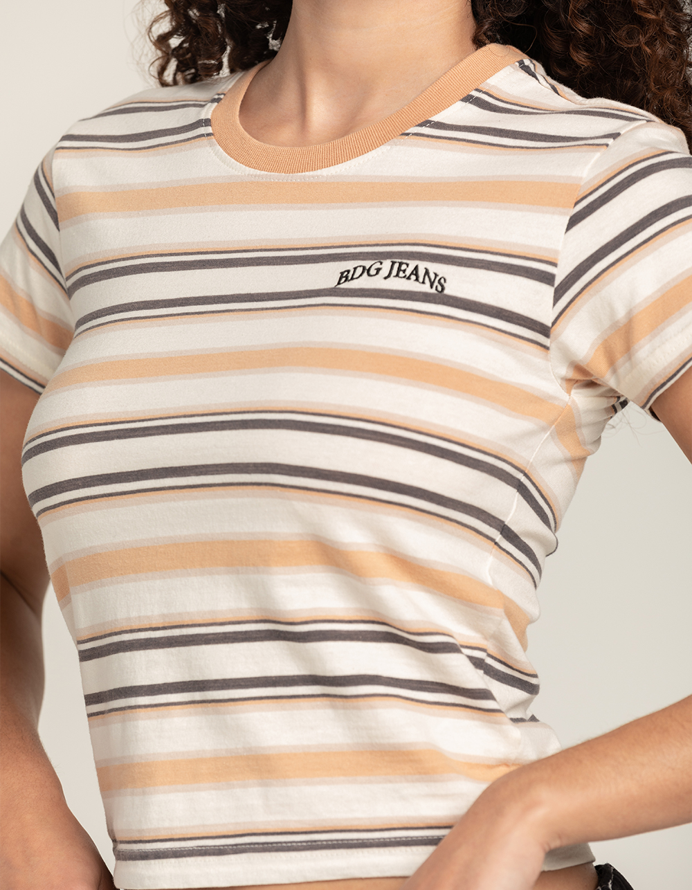 BDG Urban Outfitters Womens Striped Baby Tee Cream Combo Tillys
