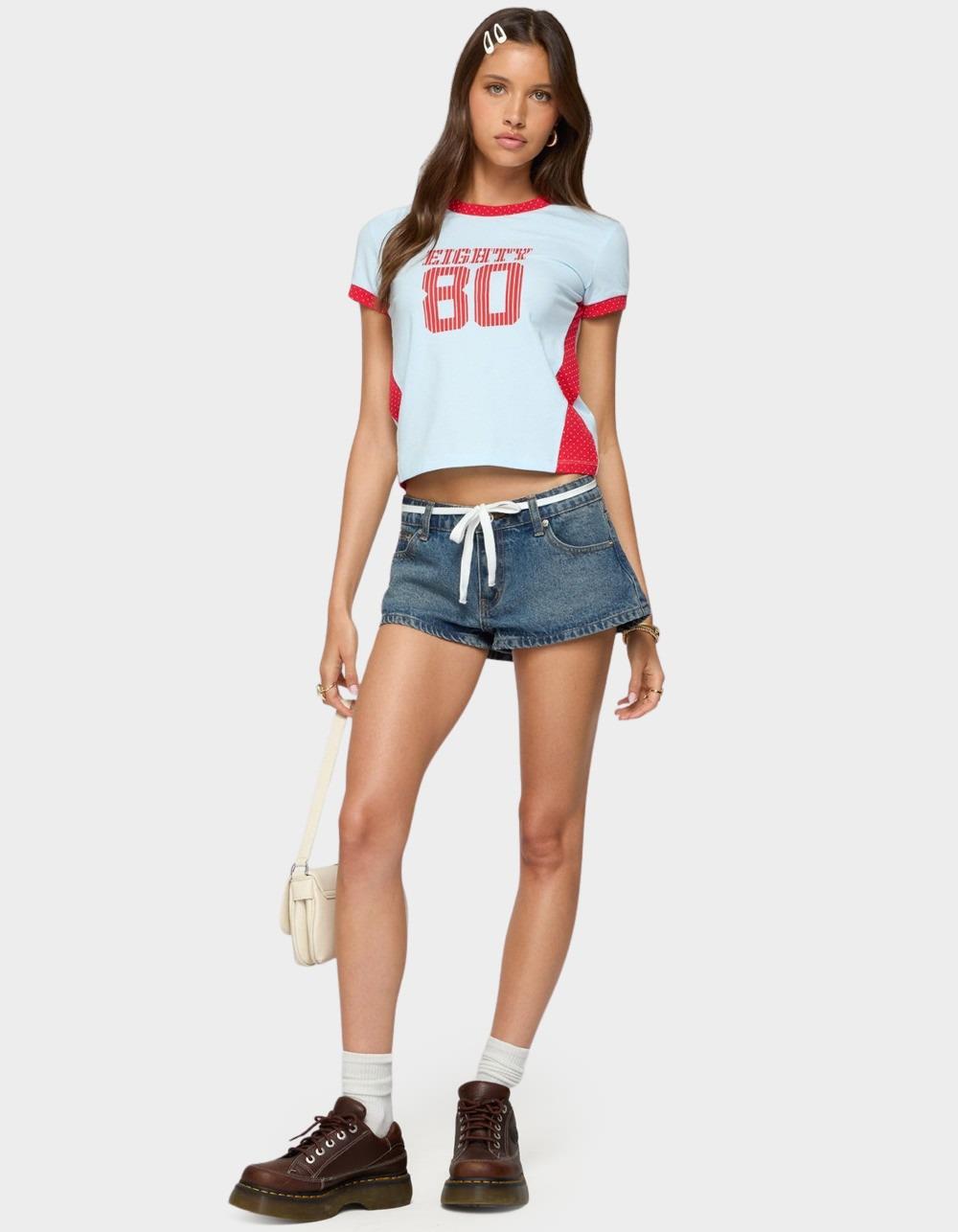 EDIKTED Eighty Polka Dot Contrast Tee - LIGHT BLUE