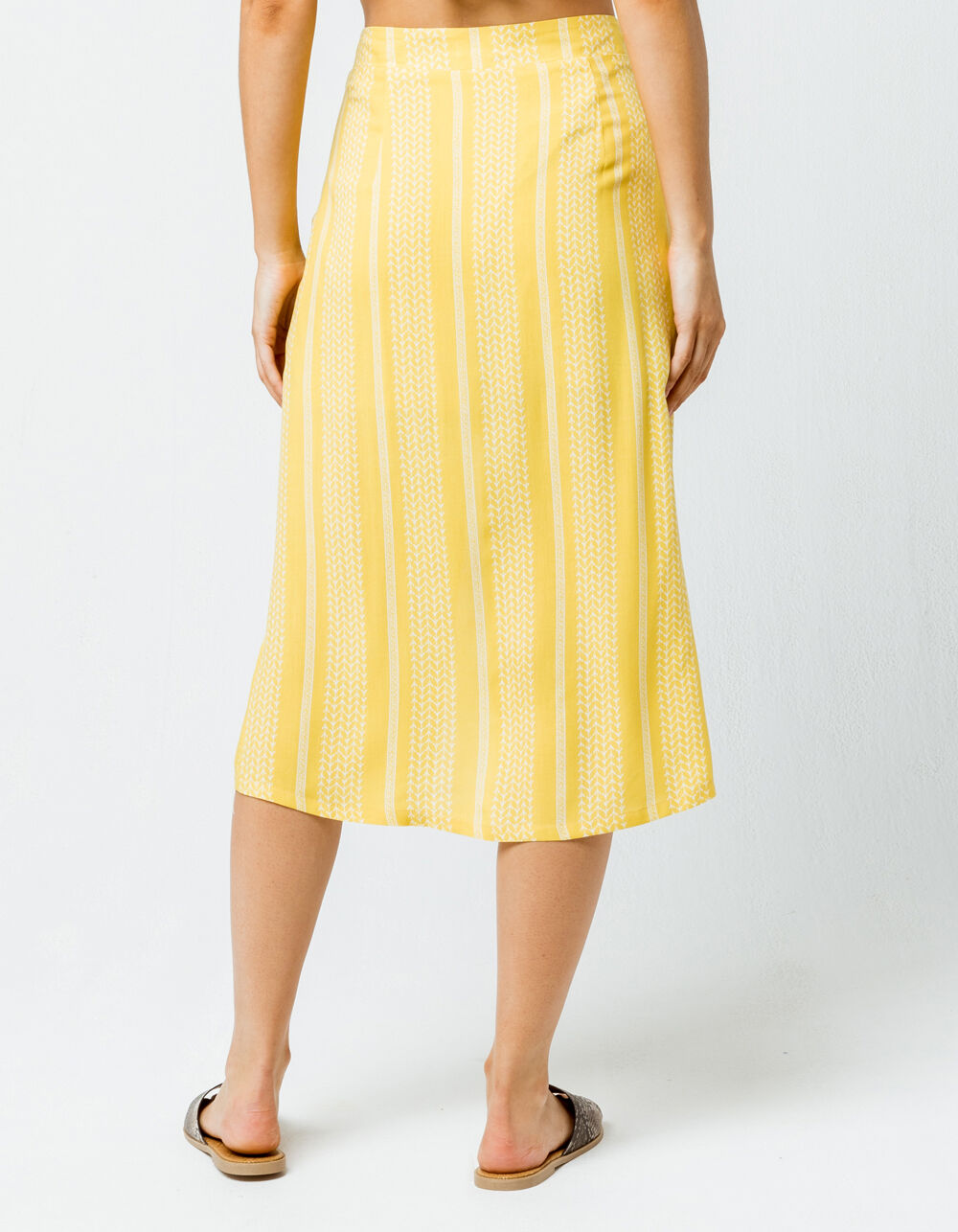 SKY AND SPARROW Button Front Midi Skirt - YELLOW COMBO | Tillys