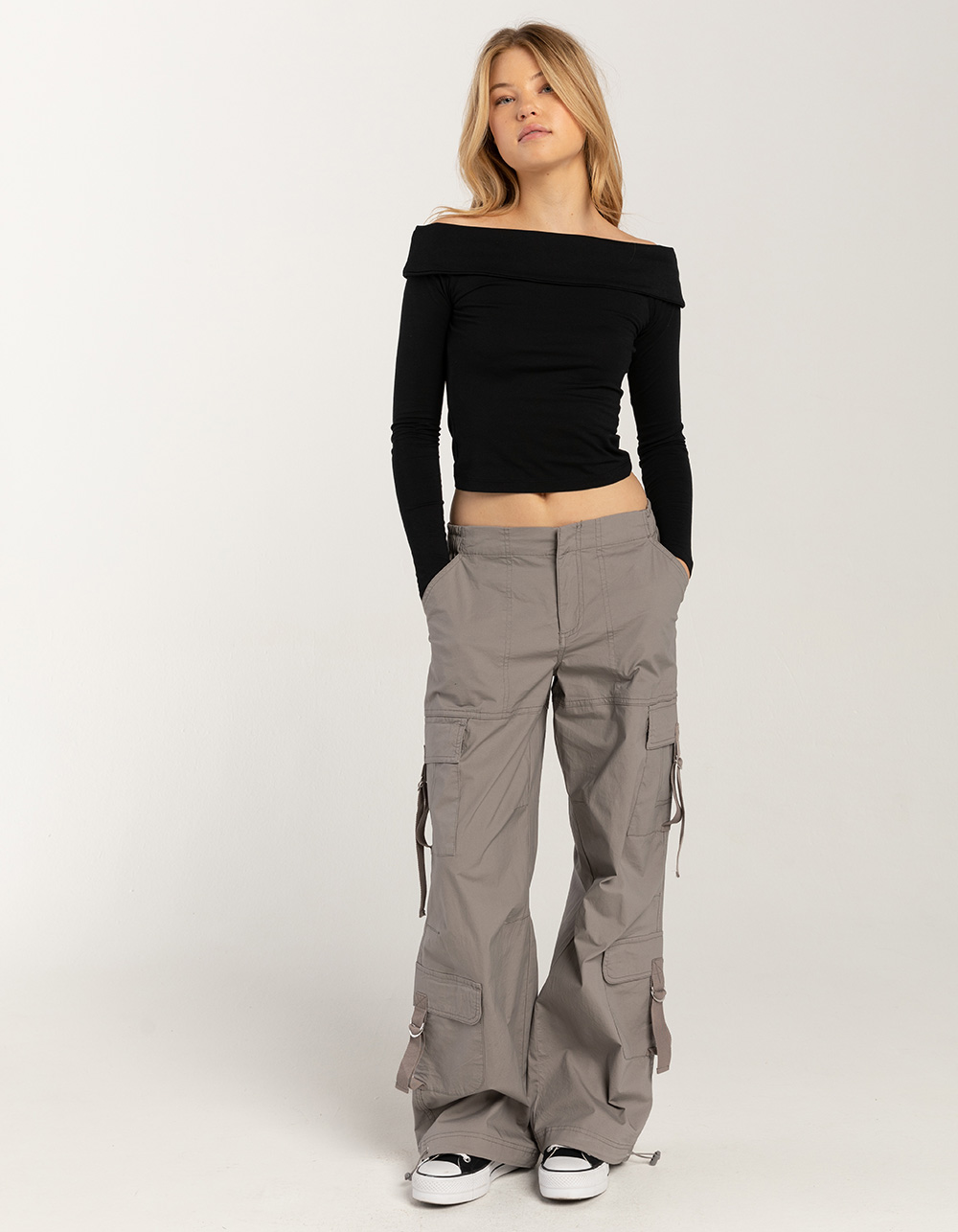 RSQ Womens Mid Rise Double Cargo Parachute Pants - GRAY | Tillys