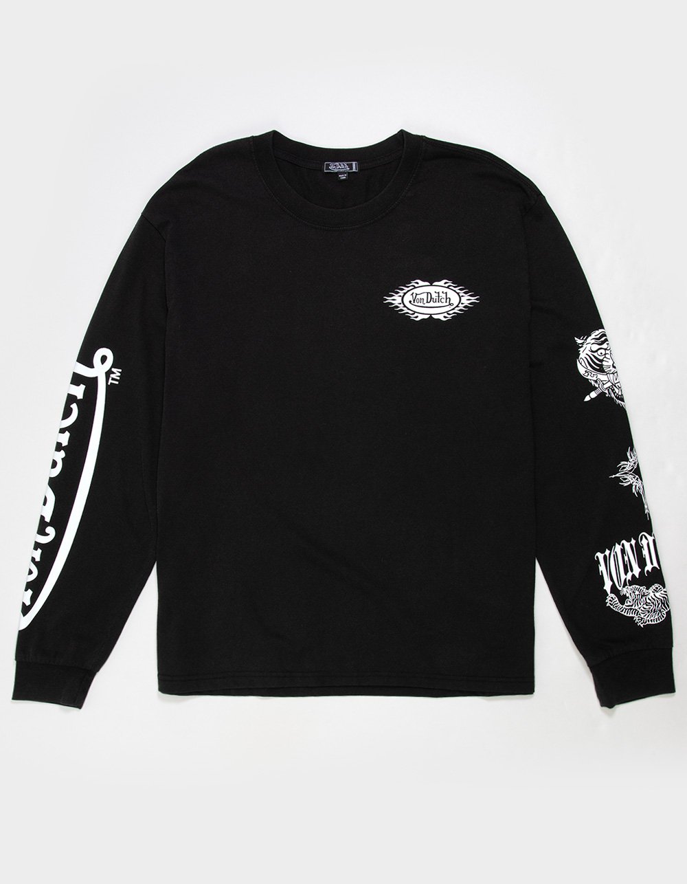 VON DUTCH Patch Mens Long Sleeve Tee - WASHED BLACK