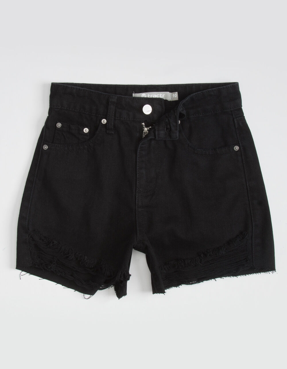 TRACTR High Waist Frayed Girls Denim Shorts - BLACK | Tillys