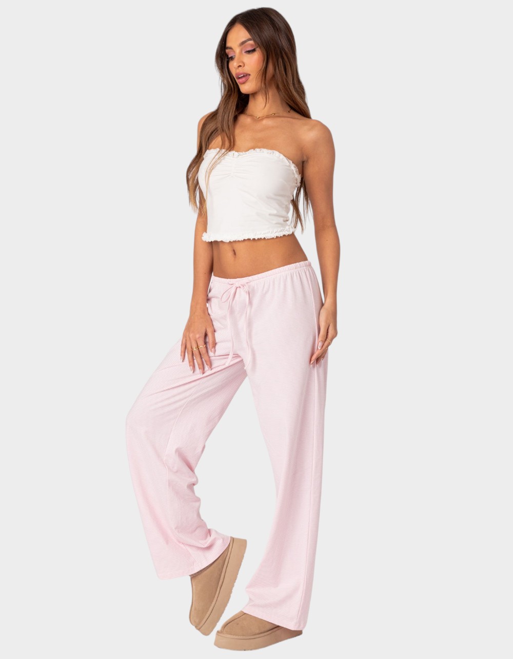 EDIKTED Olivia Striped Loose Fit Pants - LIGHT PINK