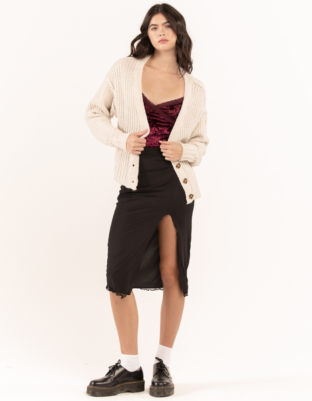 FULL TILT Velvet Lace Trim Womens Cami BURGUNDY Tillys