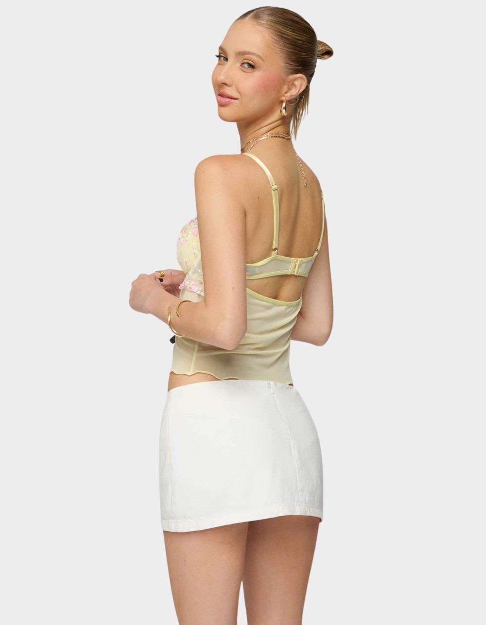 トップス embroiderybijou motif sheerchangeoverSH EDIKTED Embroidered Floral Sheer Bra Top - YELLOW - S | Tillys