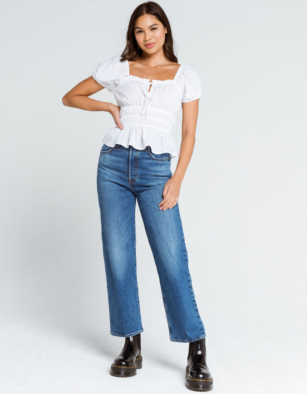 WEST OF MELROSE Puff Stuff Tie Front Womens Top - WHITE | Tillys