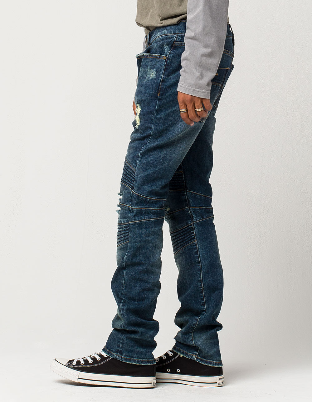 RSQ London Moto Mens Ripped Skinny Jeans image number 2
