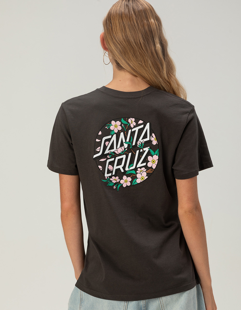 SANTA CRUZ Sakura Dot Womens Boyfriend Tee - BLACK