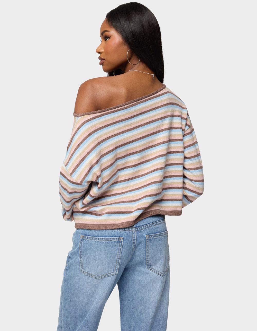 EDIKTED Alexis Off Shoulder Striped Knit Top - BLACK