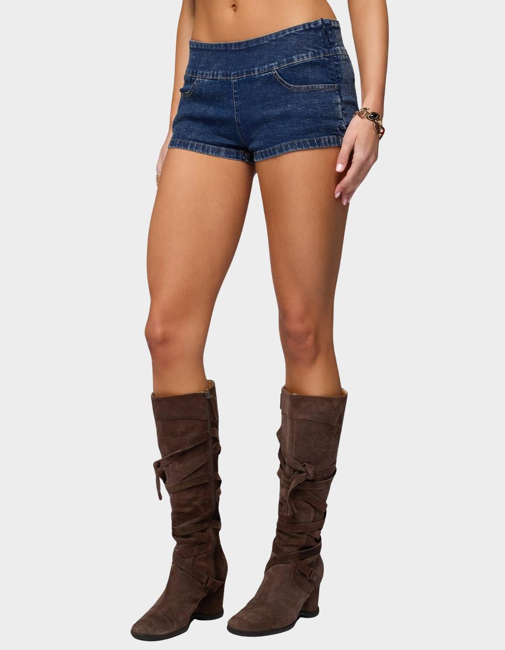 EDIKTED Zaida Stretchy Denim Micro Shorts - BLUE