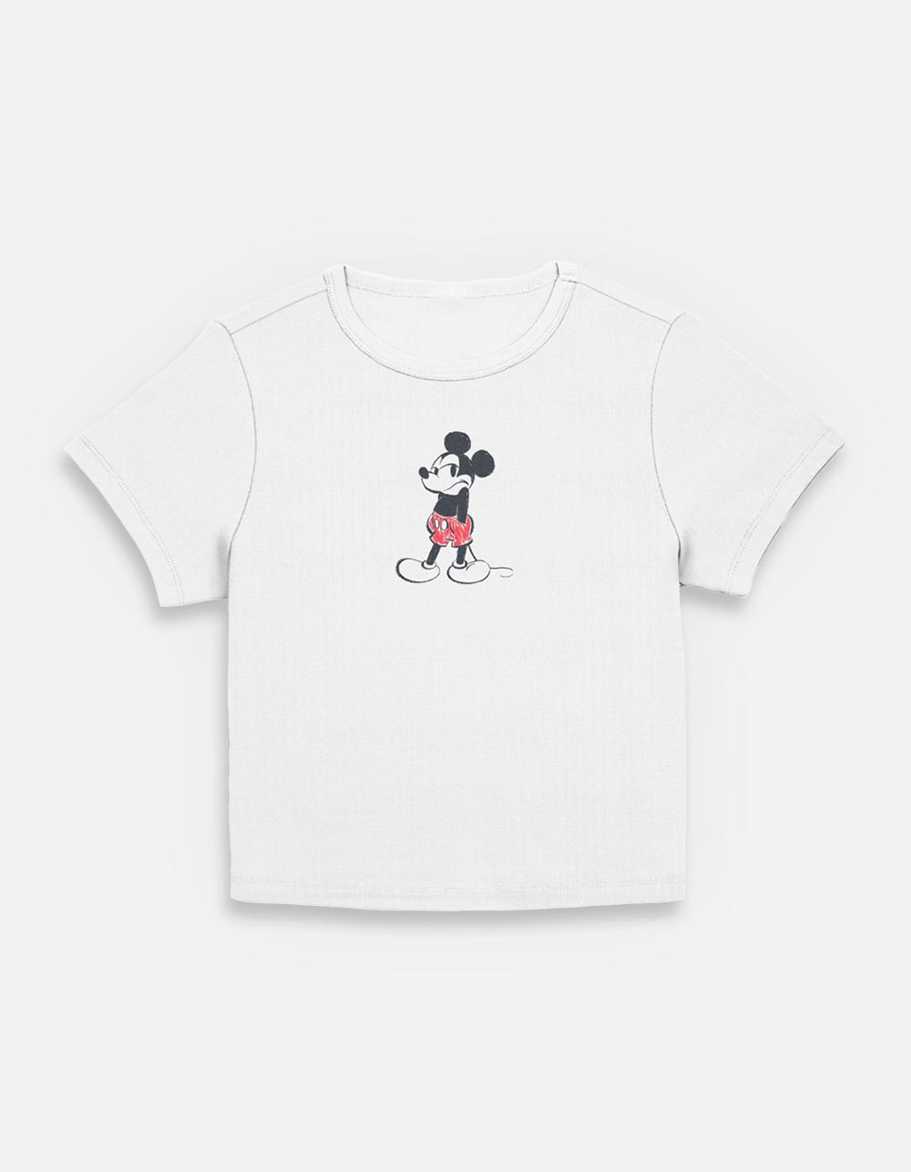 DISNEY Mickey Mouse Bored Womens Baby Tee - CREAM