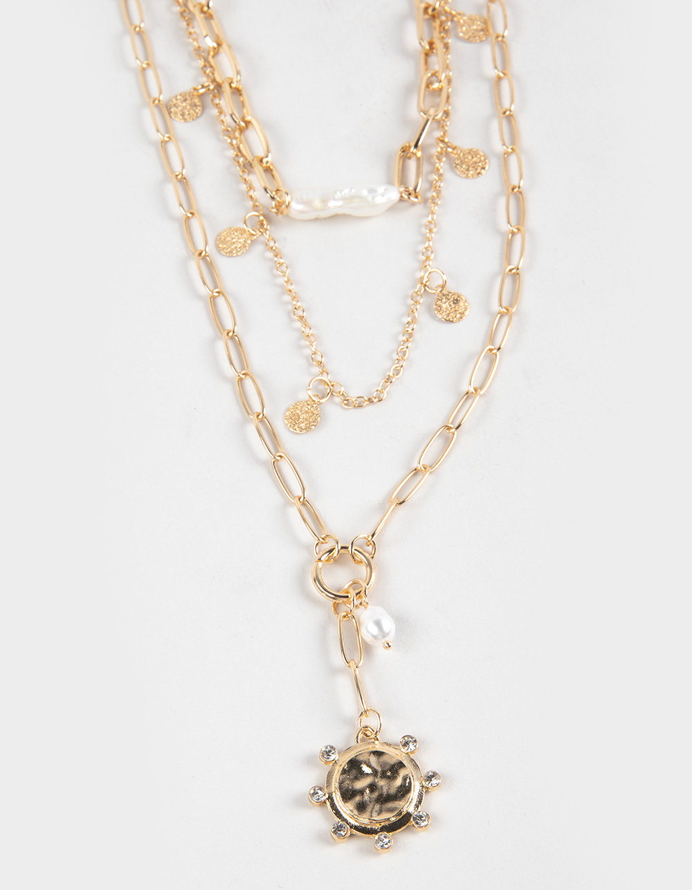 FULL TILT Layered Faux Shell/Coin Necklace - GOLD