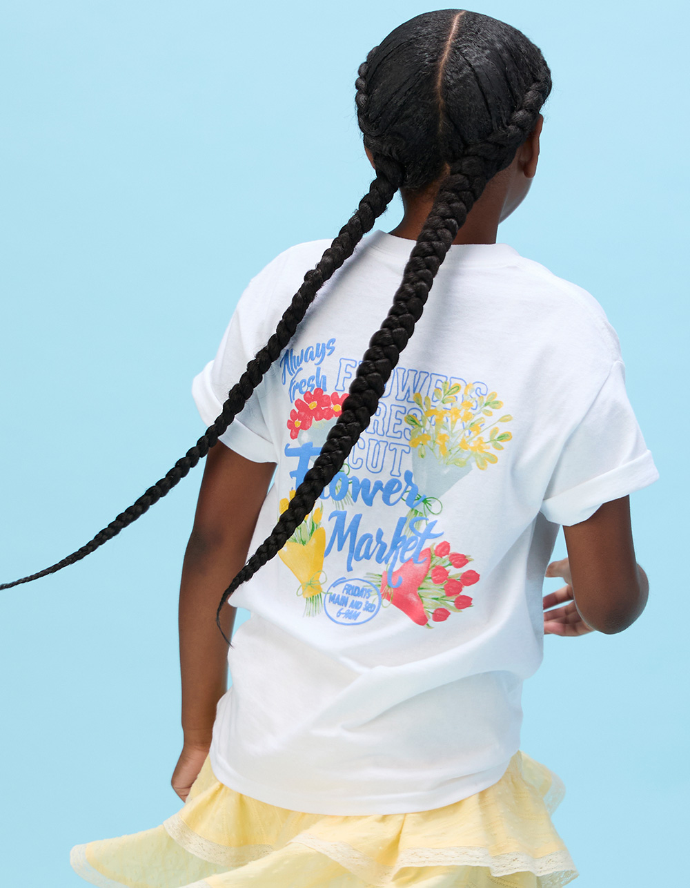 FULL TILT Flower Market Puff Ink Girls Boyfriend Tee - WHITE