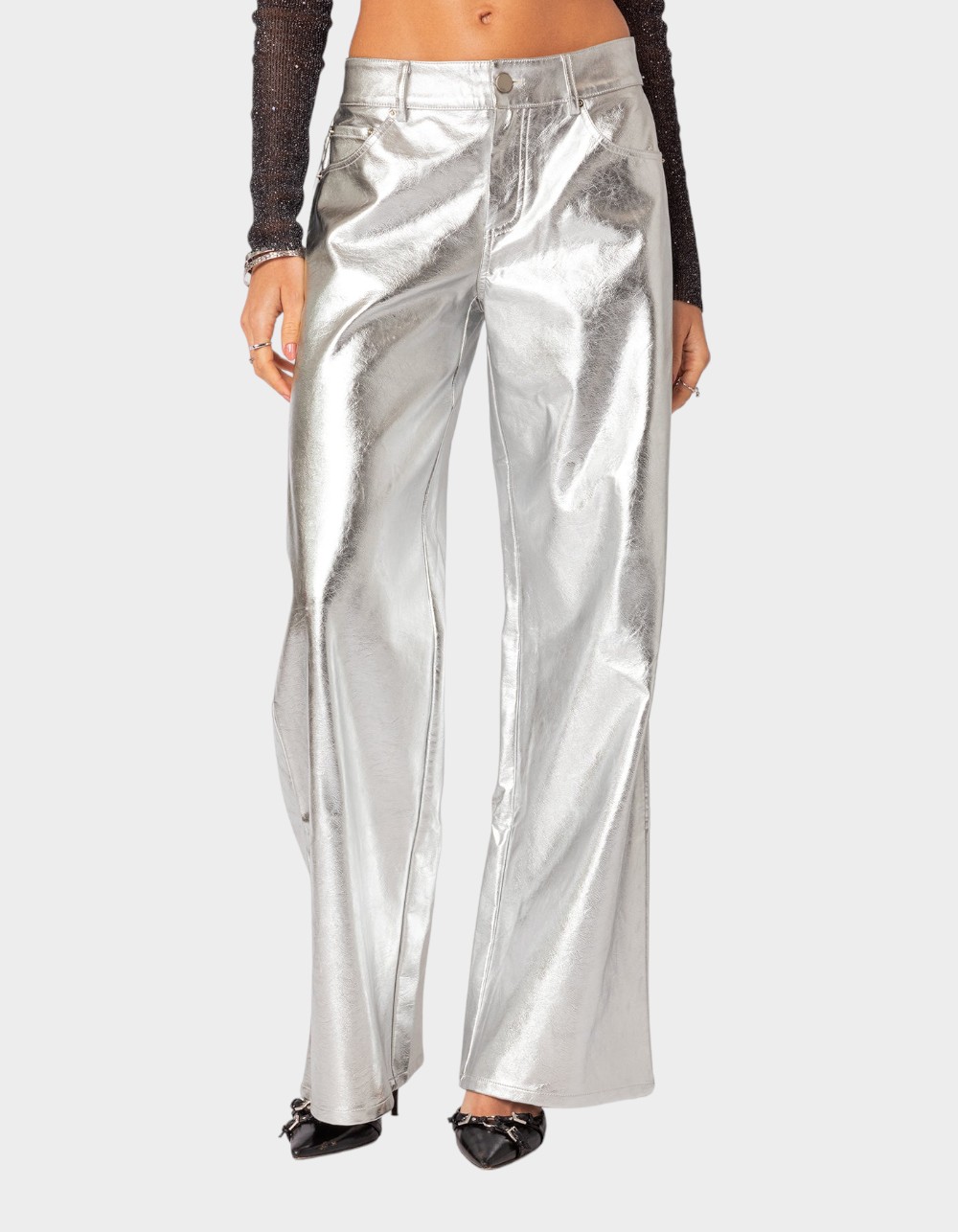 Shine Bright Silver Metallic Faux Leather Pants