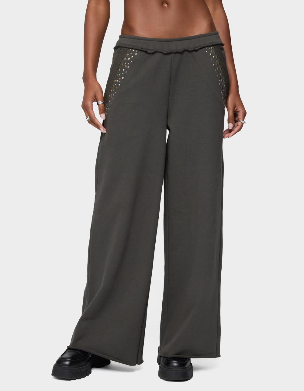EDIKTED Wrenn Studded Wide Leg Sweatpants - GRAY