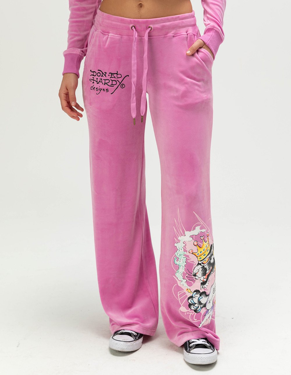 ED HARDY Panther Womens Velour Pants - ORCHID