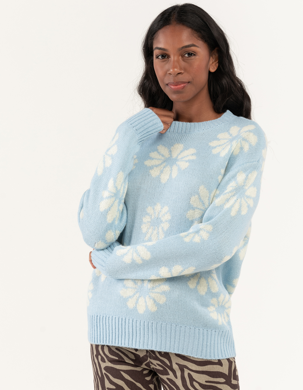 RSQ Flower Womens Oversized Crewneck 