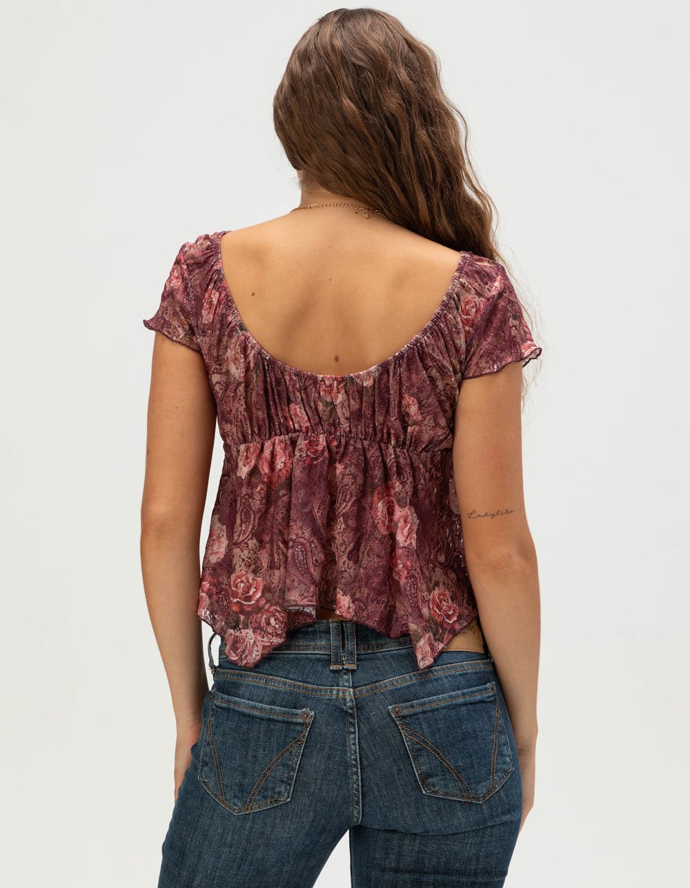 BDG Urban Outfitters Piper Womens Lace Cap Sleeve Top - BURGUNDY