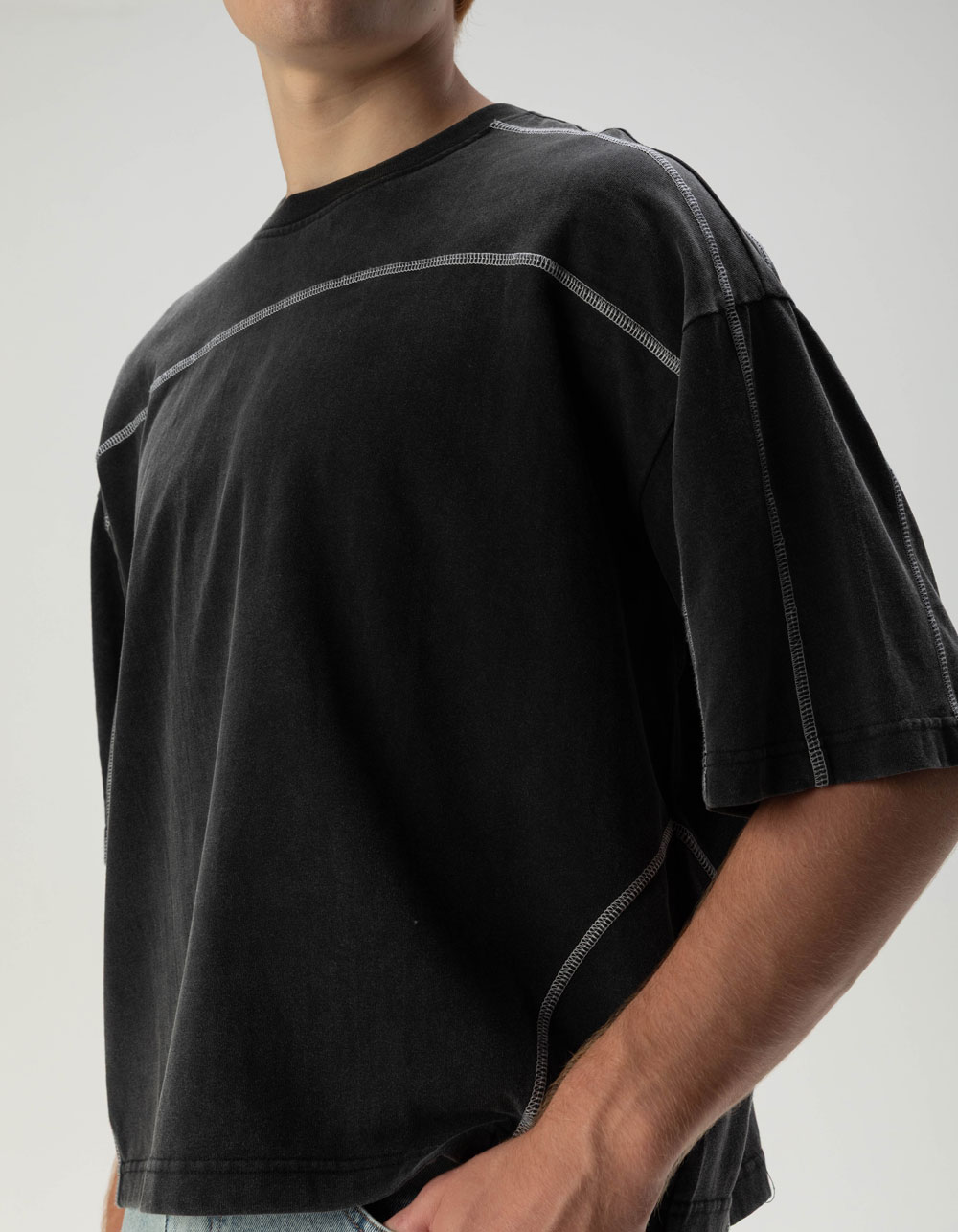 RSQ Mens Seamed Baggy Crop Tee