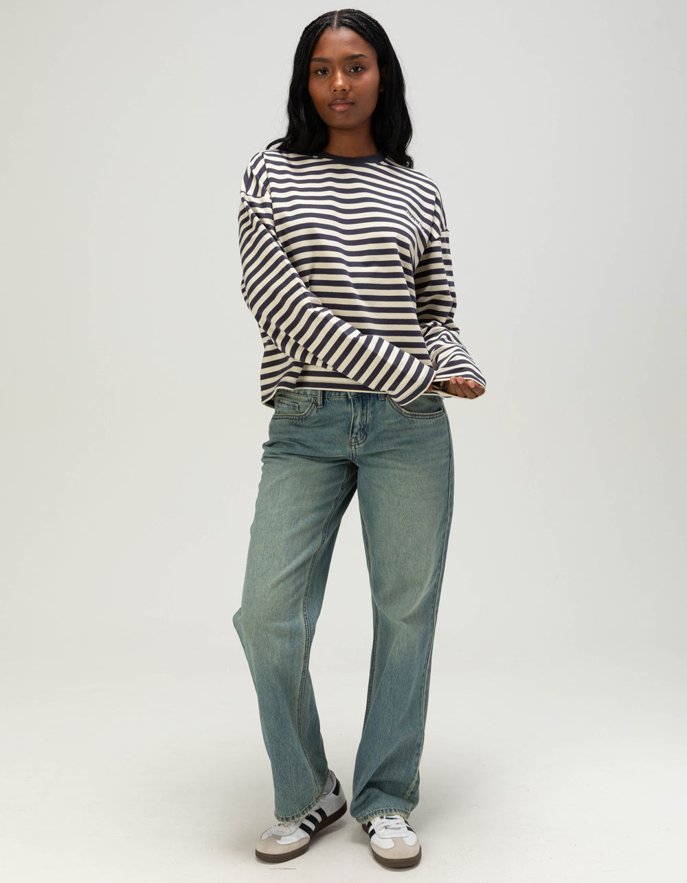 DICKIES Relax Stripe Womens Long Sleeve Top - GRAY COMBO