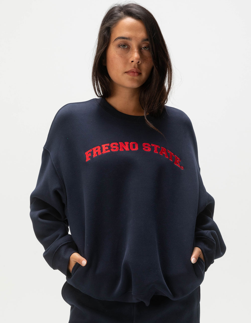 HYPE AND VICE Fresno State Womens Crewneck Sweatshirt - HEATHER GRAY