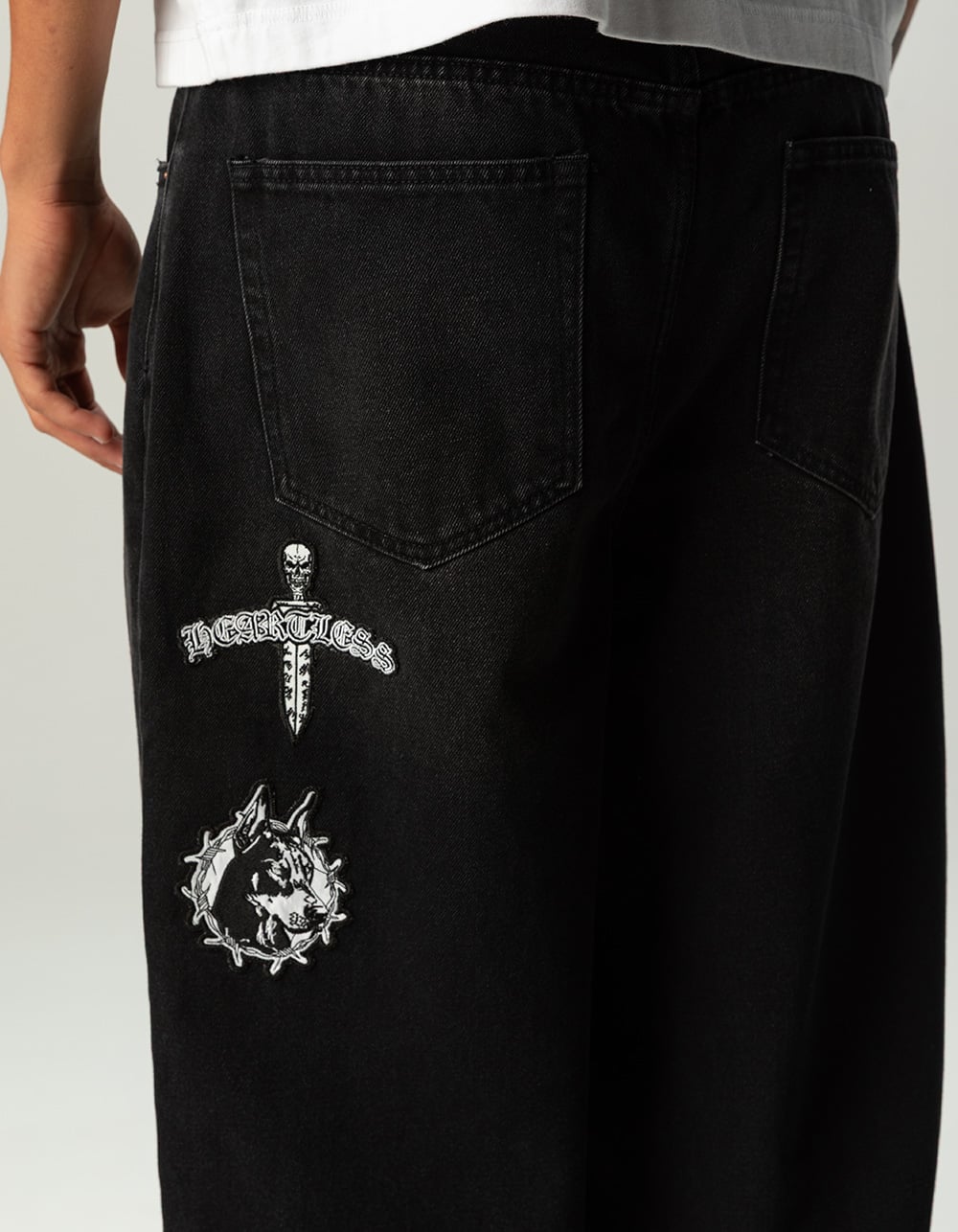 RSQ Mens Extra Baggy Patch Jeans - WASHED BLACK