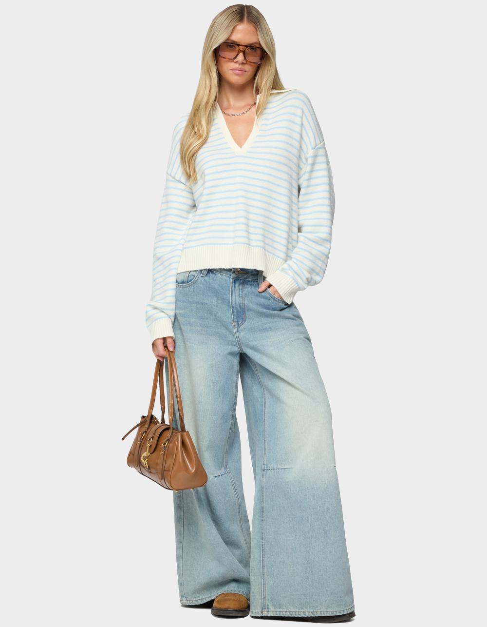 EDIKTED Copenhagen Oversized Striped Sweater - LIGHT BLUE