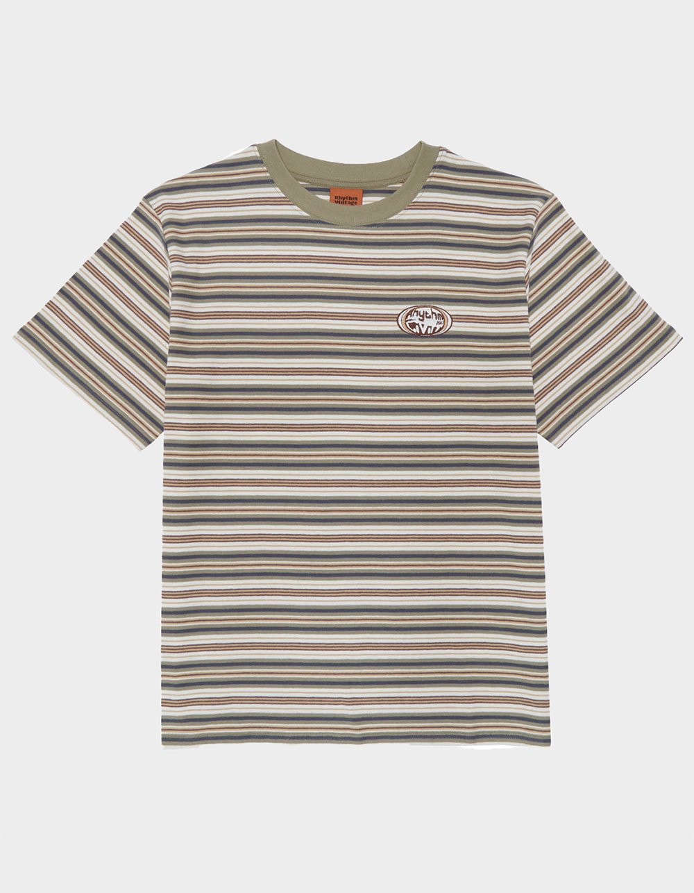 RHYTHM Vintage Mens Stripe Tee - OLIVE COMBO