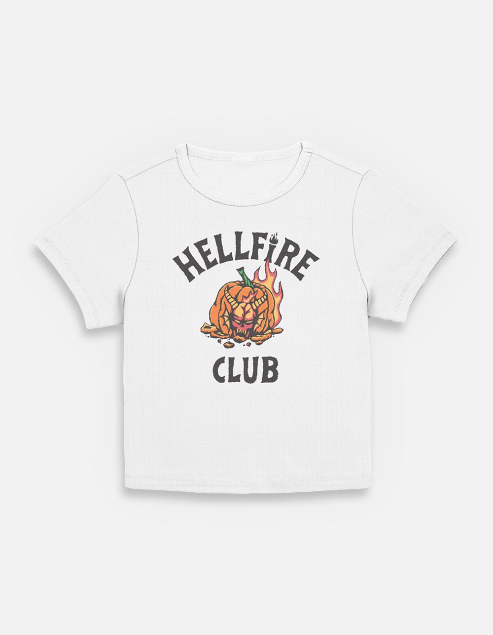 STRANGER THINGS Hellfire Club Pumpkin Womens Baby Tee - CREAM