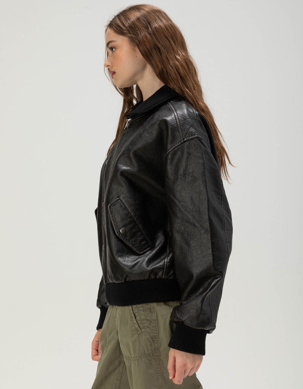 BDG Urban Outfitters Leon Womens Faux Leather Bomber Jacket - BLACK