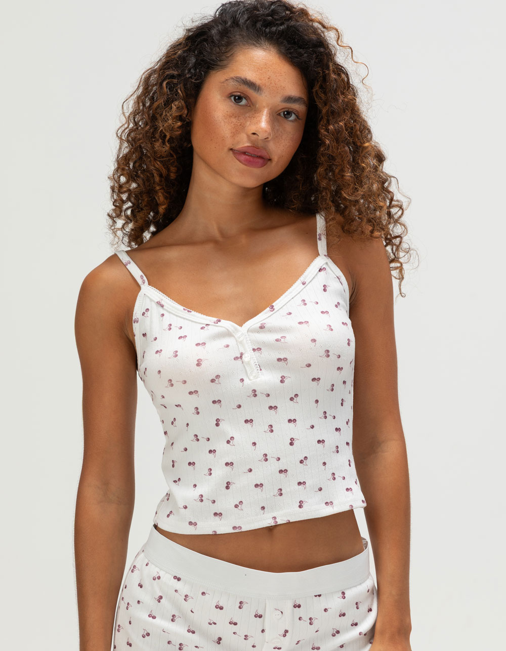 FULL TILT Print Button Womens Cami - WHITE COMBO