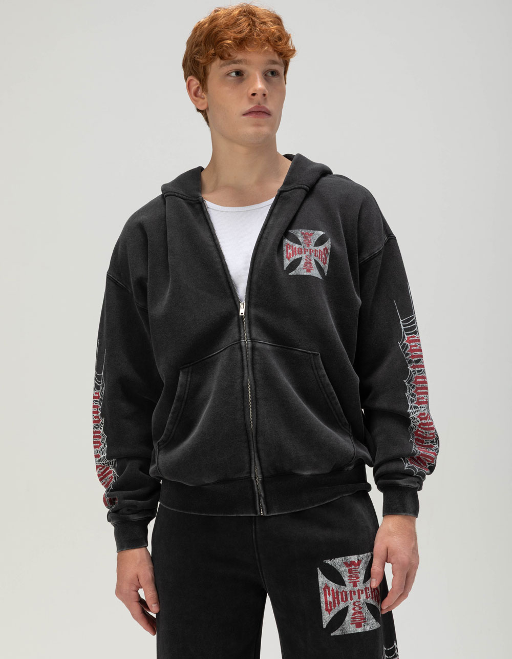 WEST COAST CHOPPERS Crawler Mens Zip-Up Hoodie - WASHED BLACK