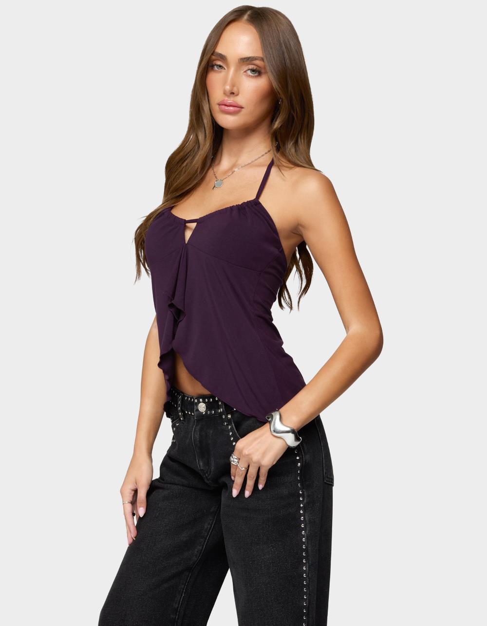 EDIKTED Lorenna Split Front Halter Top - PURPLE