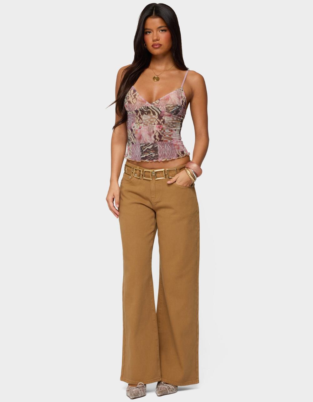 EDIKTED Mixed Animal Print Mesh Tank Top