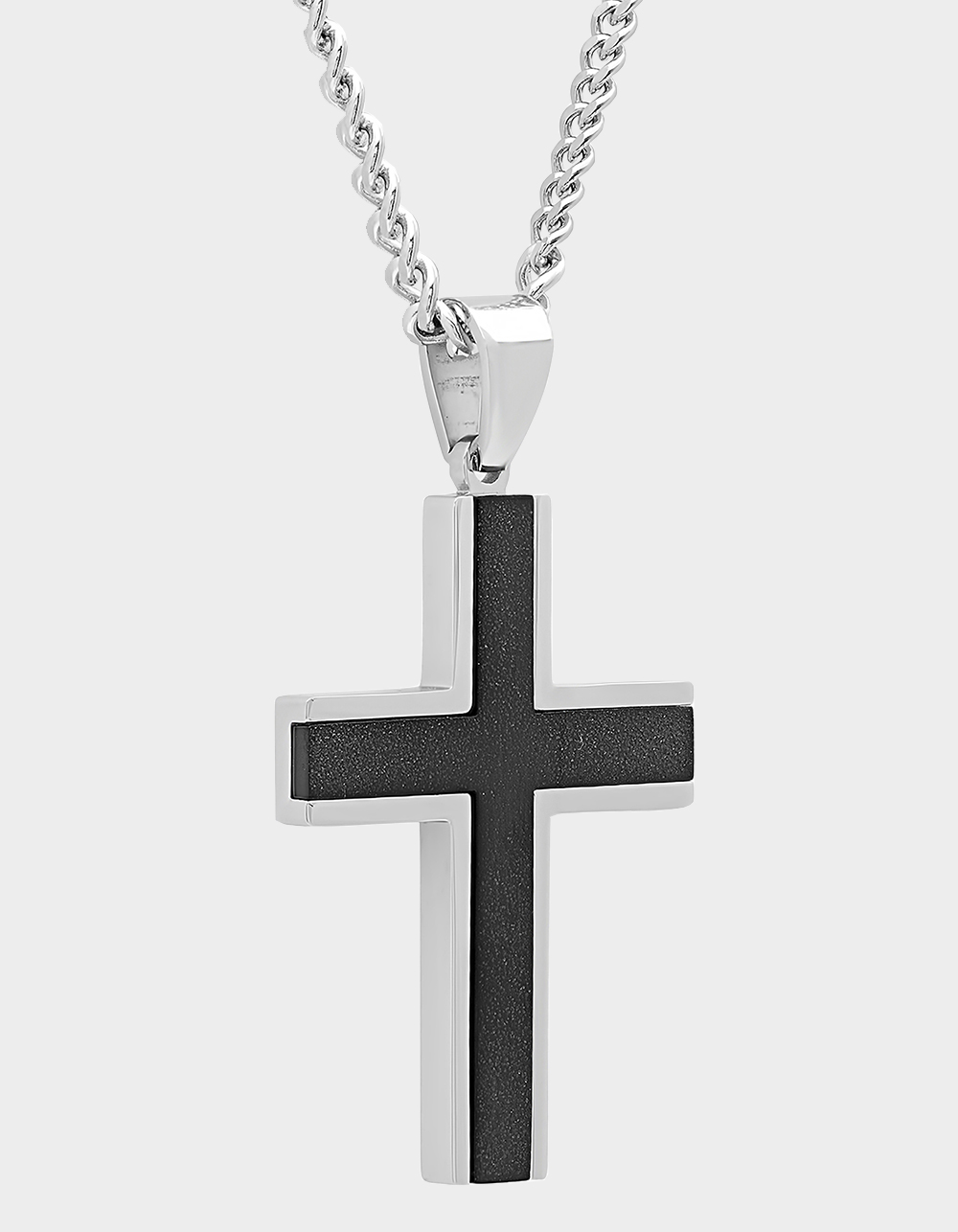 STEEL NATION Stainless Steel With Black IP Textured Cross Pendant - BLACK