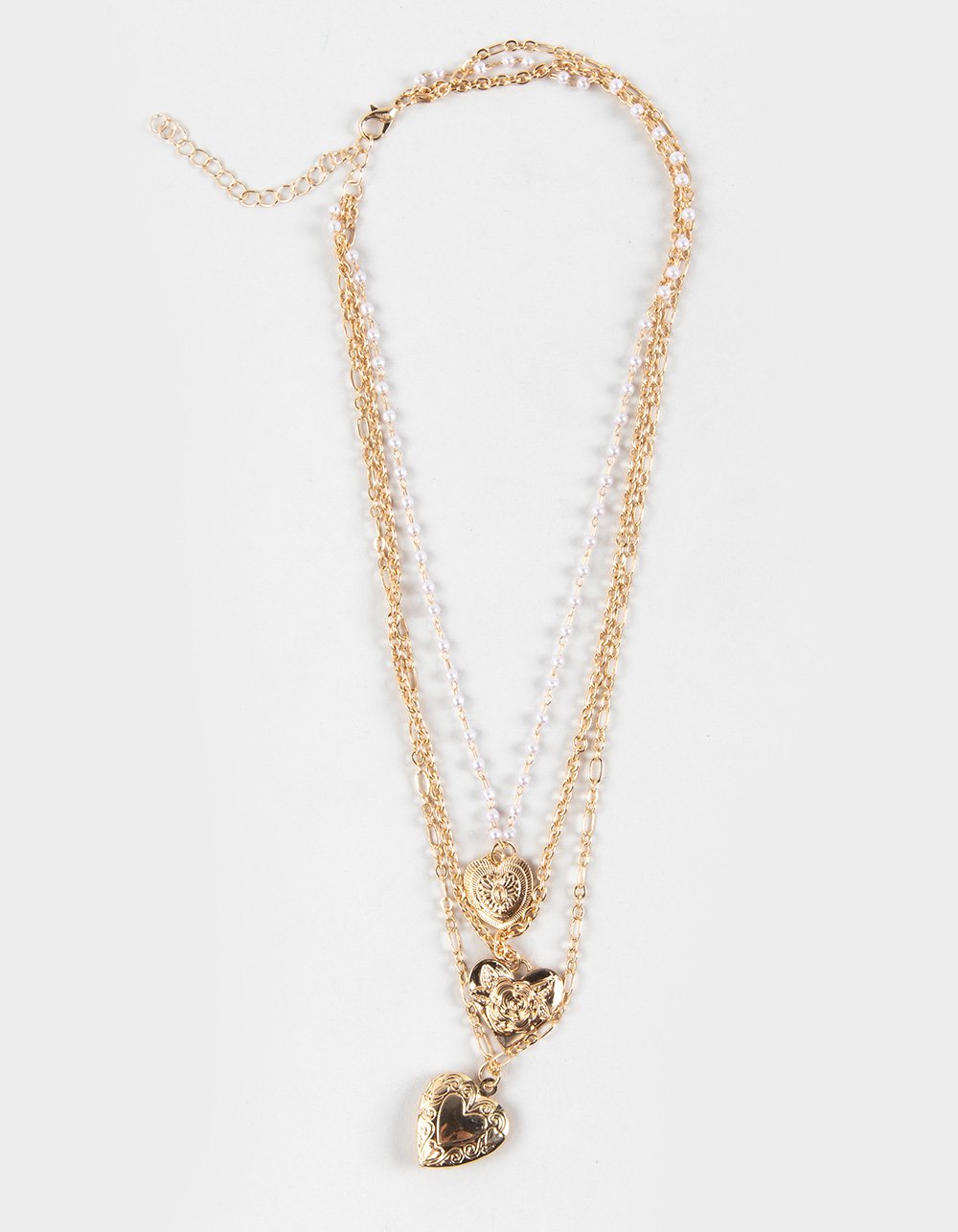 FULL TILT Layered Rose/Heart Pearl Necklace - GOLD