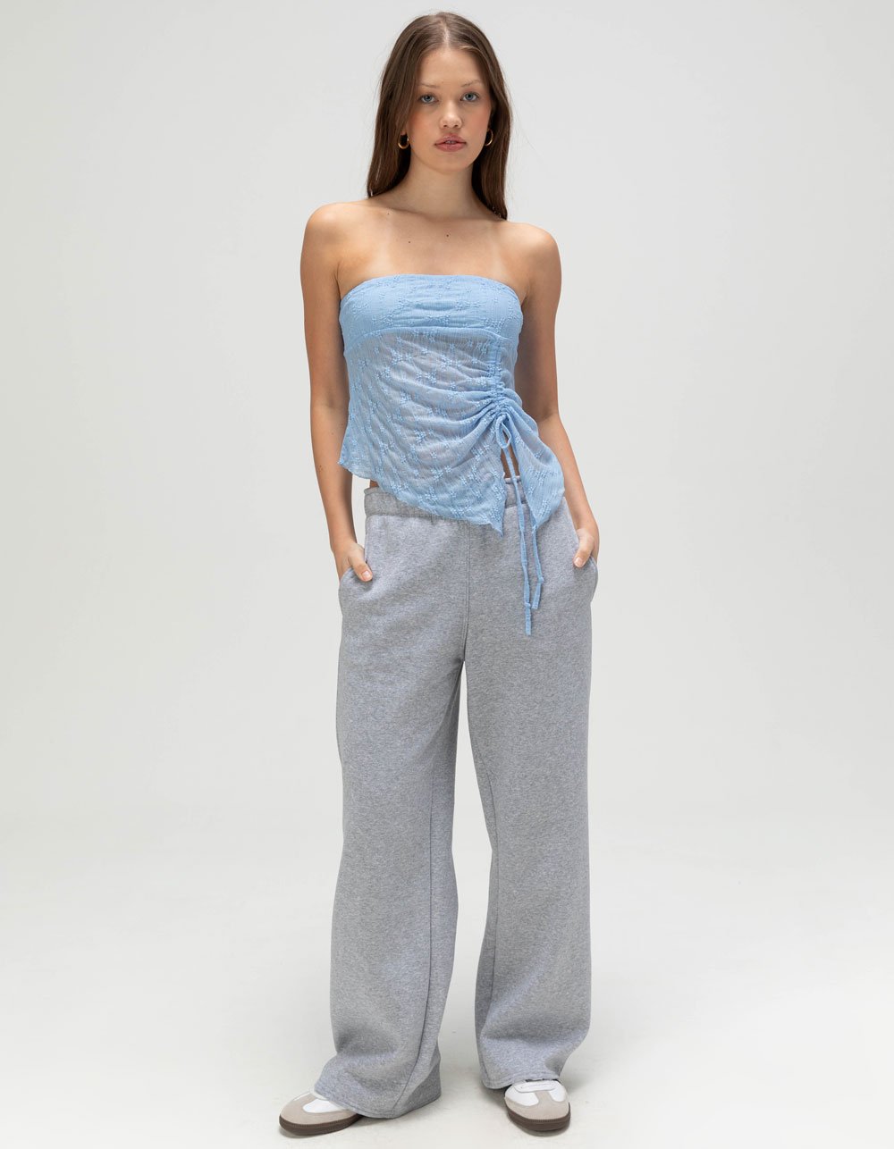 FULL TILT Textured Cinch Womens Tube Top - LIGHT BLUE