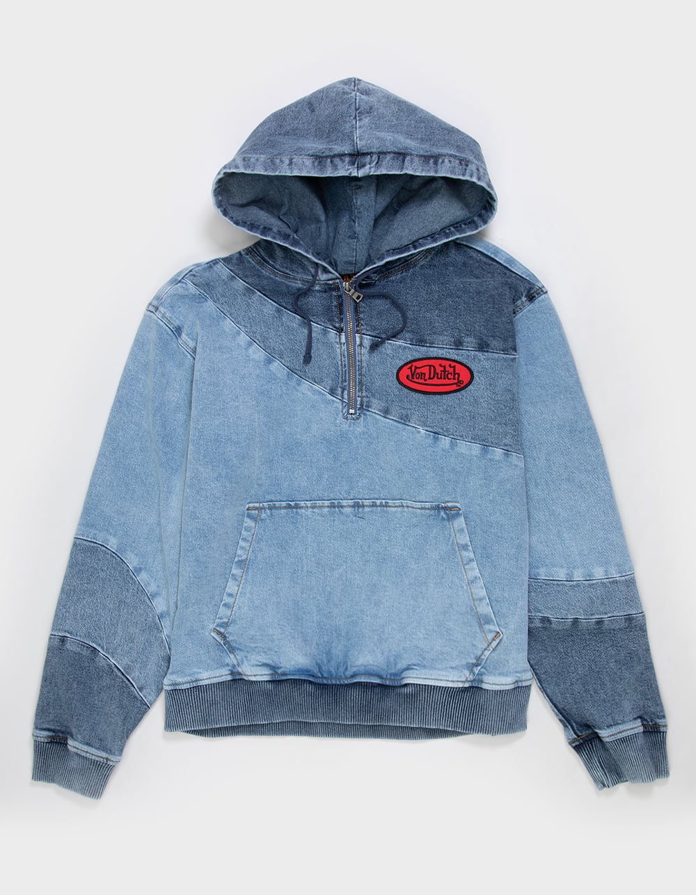 VON DUTCH Swirl Mens Quarter Zip Hoodie - LIGHT WASH