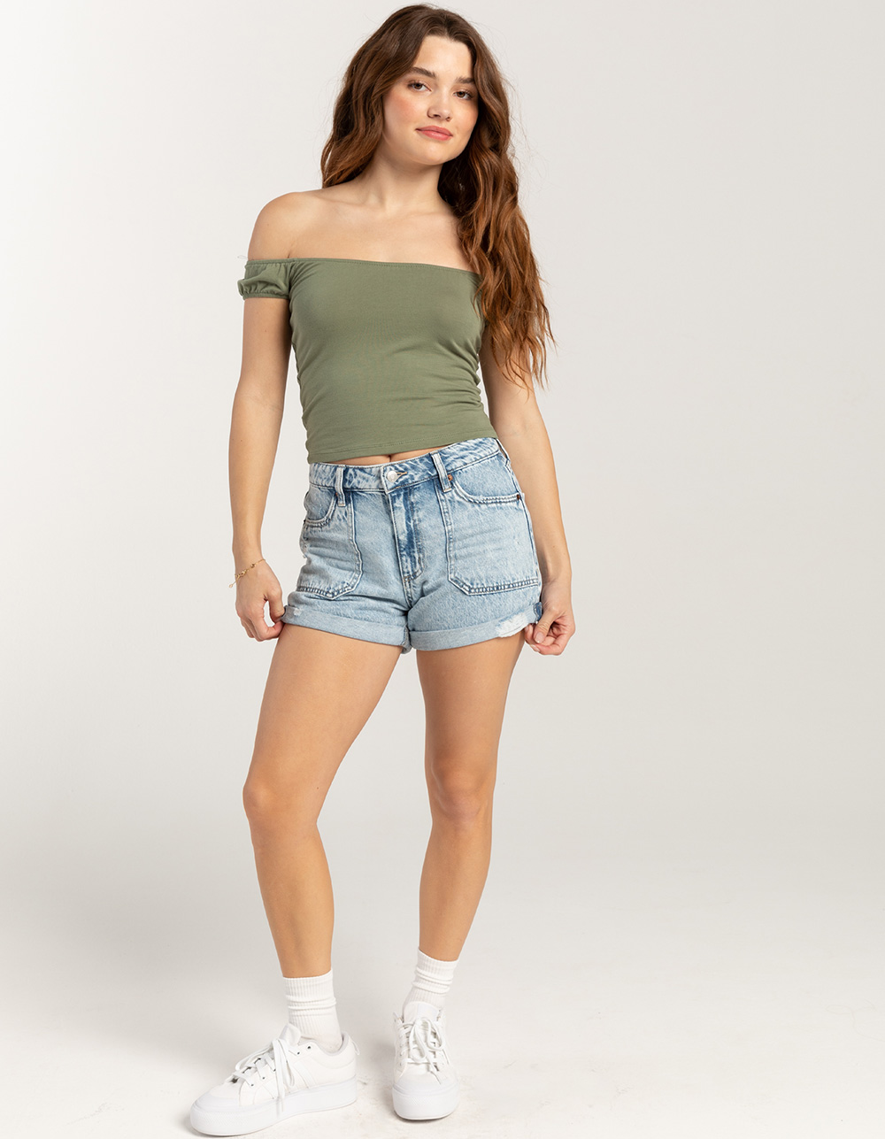 RSQ Womens High Rise Roll Cuff Shorts - LIGHT WASH