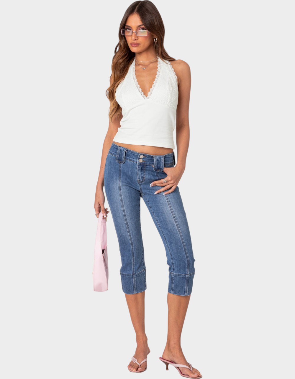 EDIKTED Carolyn Lacey Halter Top - WHITE