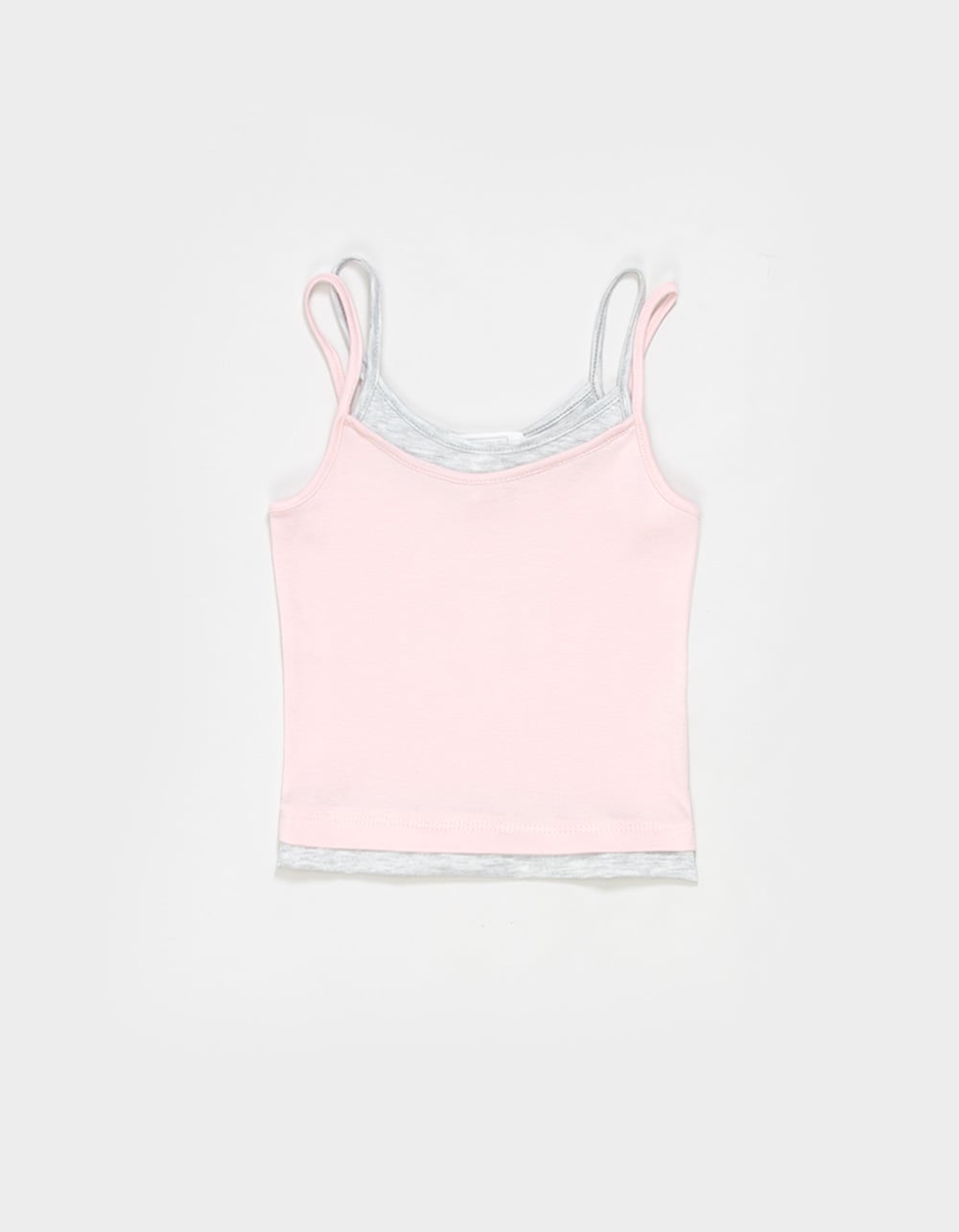 FULL TILT Essentials Girls Double Layer Tank Top - PINK/GRAY