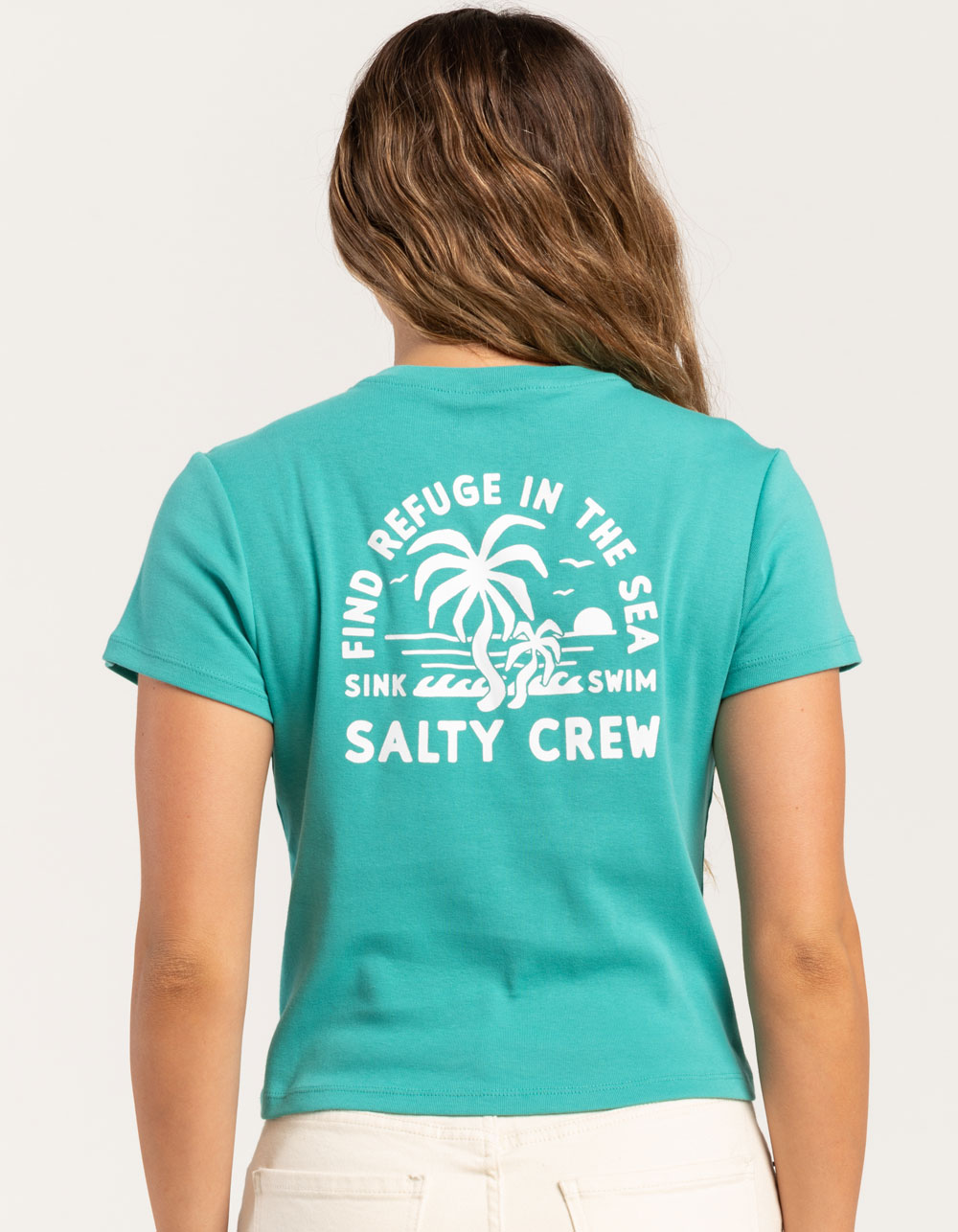 SALTY CREW Good Times Womens Baby Tee - TEAL GREEN
