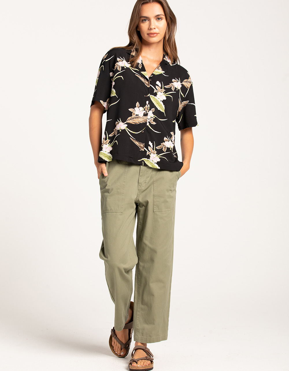 BRIXTON Bunker Paradise Womens Button Up Shirt. - BLACK COMBO