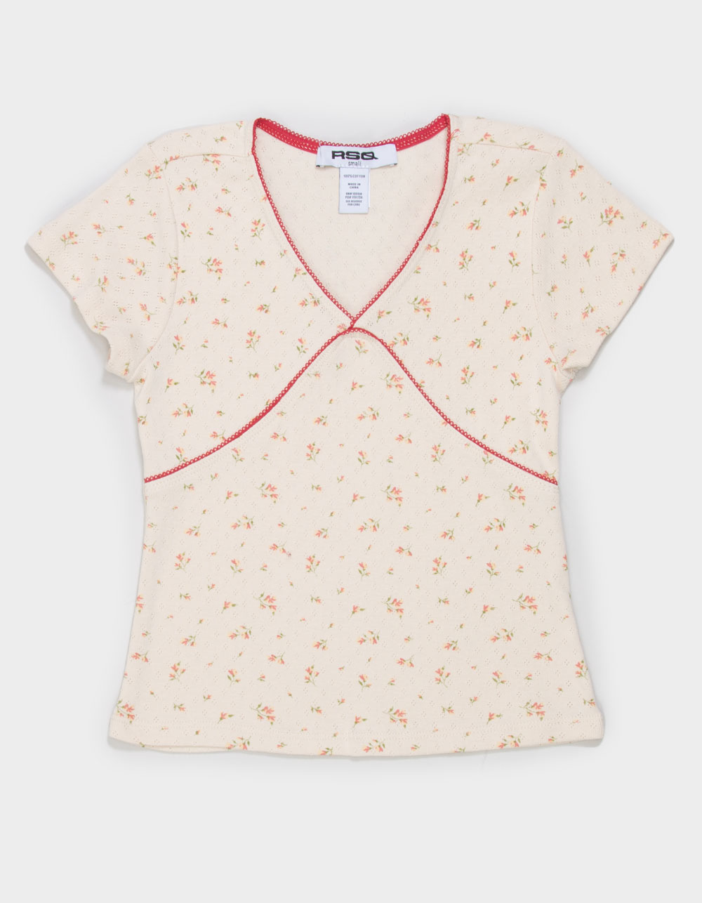 RSQ Girls Contrast Trim Ditzy Top - Cream Combo