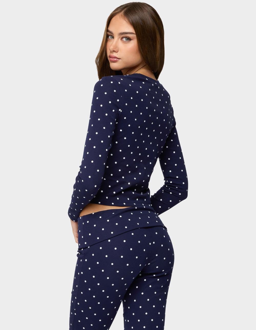 EDIKTED Daliya Polka Dot Long Sleeve Top - NAVY