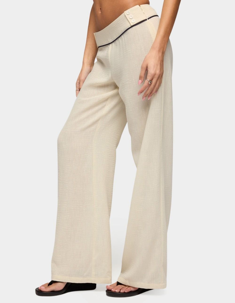EDIKTED Dorine Contrast Woven Pants - BEIGE